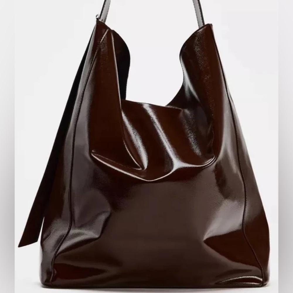 Women's Dark Brown Patent Leather Hobo Shoulder Bag